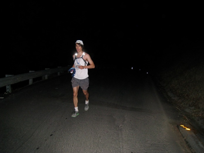 Matt powering up Alpine in the dark. Despite the elevation gain, we cranked through those nine miles of pavement in about 90 minutes, including water and bathroom stops.