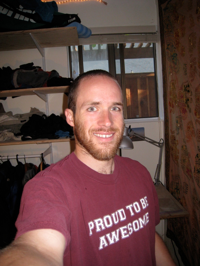 All cleaned up back at Ben's house, I figured it was as good a time as any to bust out one of my favorite and most prized shirts, the MIXC "Proud to be Awesome" shirt.